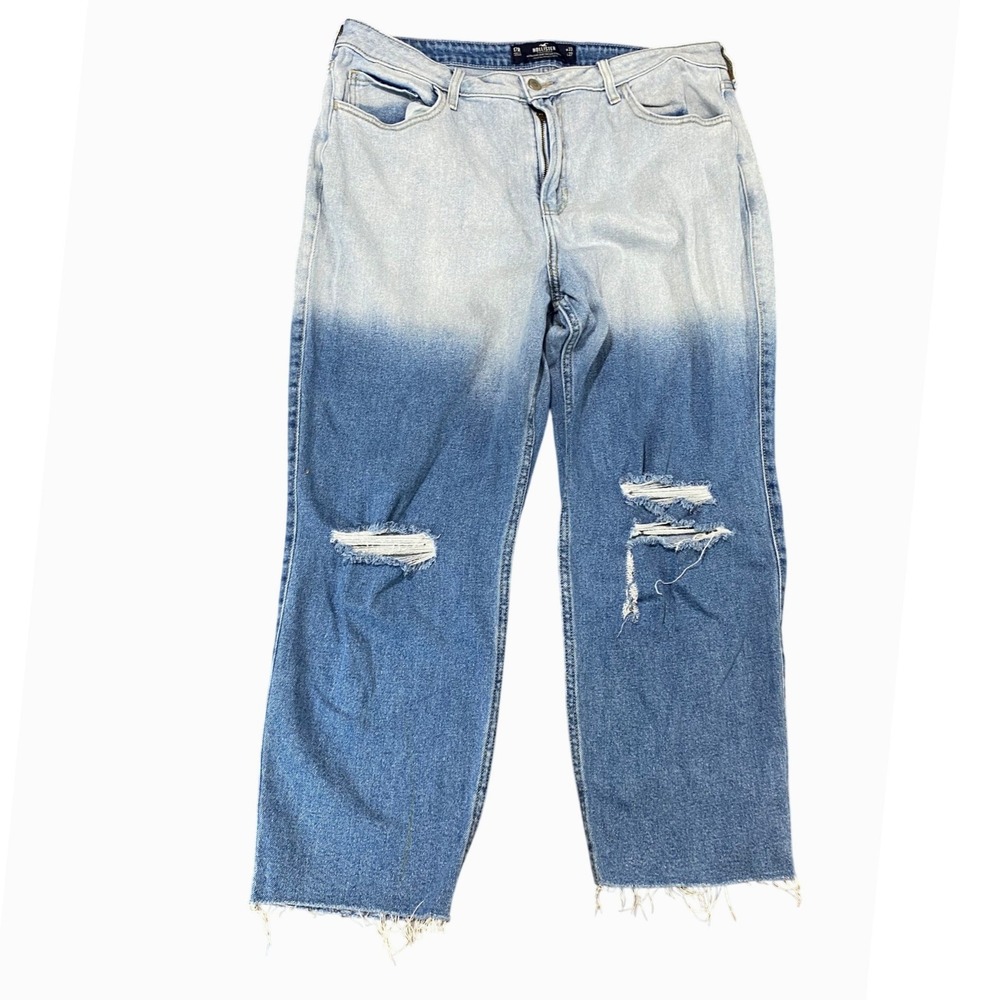Hollister Vintage Straight Jeans Womens 17R W33 Blue Ombre Distressed Raw Hem